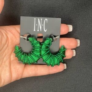 INC Green Textured Hoop Earrings